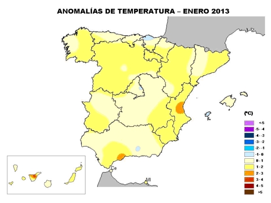 AEMET, enero de 2013: Bastante húmedo y cálido en España